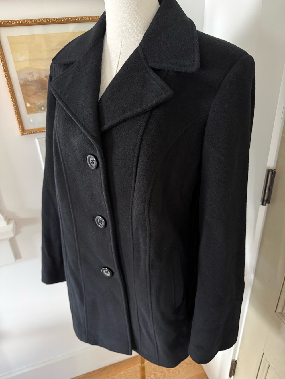 Wool & Cashmere Blend Pea Coat in Black by Croft and Barrow - Picture 4 of 9